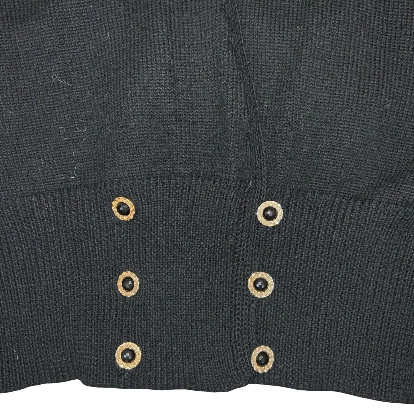 Vtg 80s Peter Hahn Black Beaded Embellished Double-Breasted Wool Cardigan UK 16