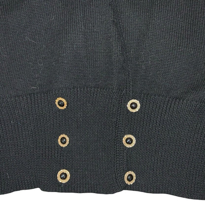 Vtg 80s Peter Hahn Black Beaded Embellished Double-Breasted Wool Cardigan UK 16