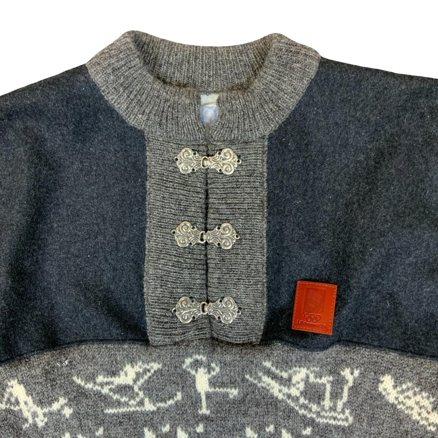 1994 Dale of Norway Lilleihammer Winter Olympic Grey Wool Knit Sweater Jumper S