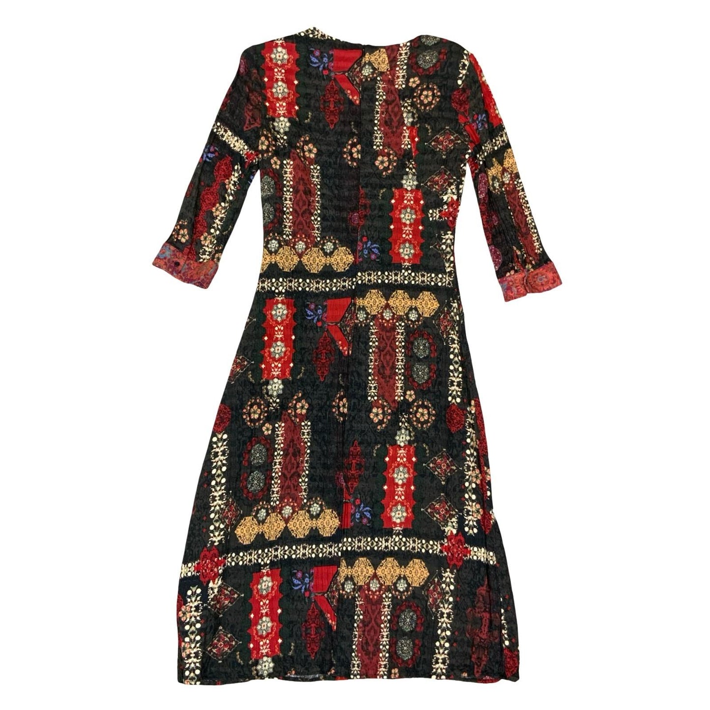 Vtg 90s 'Desigual' Black Red Geometric Boho Floral Patchwork Dress S UK 8/10