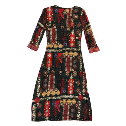 Vtg 90s 'Desigual' Black Red Geometric Boho Floral Patchwork Dress S UK 8/10