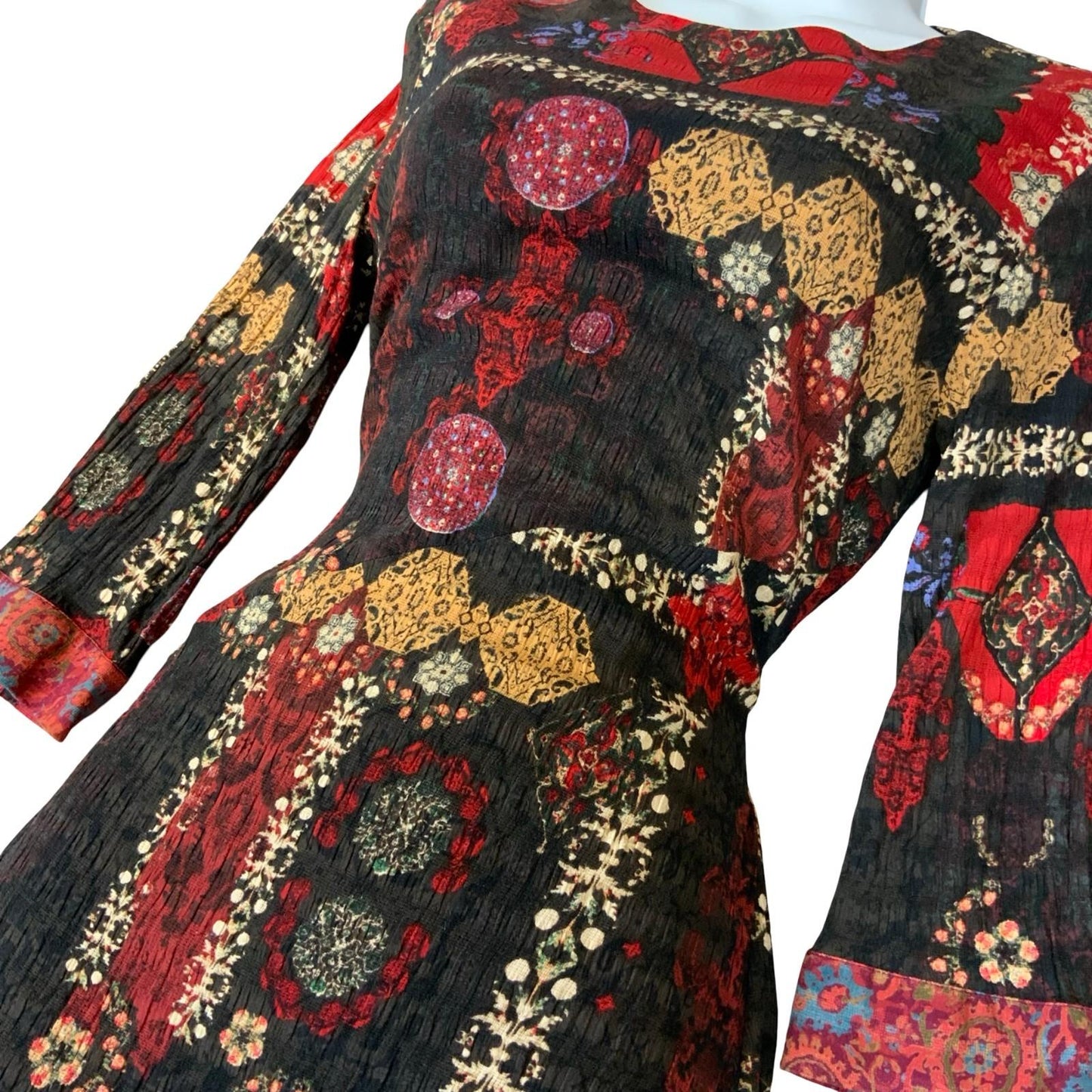 Vtg 90s 'Desigual' Black Red Geometric Boho Floral Patchwork Dress S UK 8/10