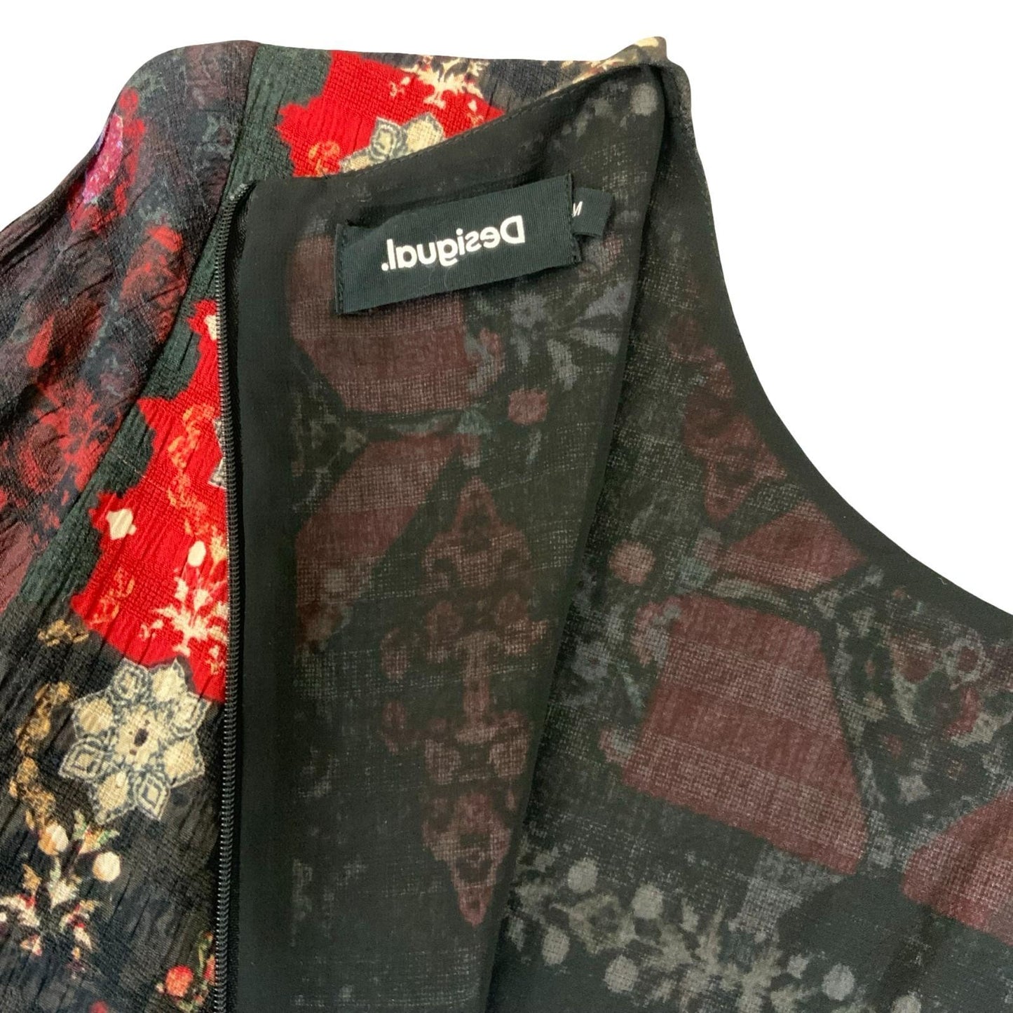 Vtg 90s 'Desigual' Black Red Geometric Boho Floral Patchwork Dress S UK 8/10