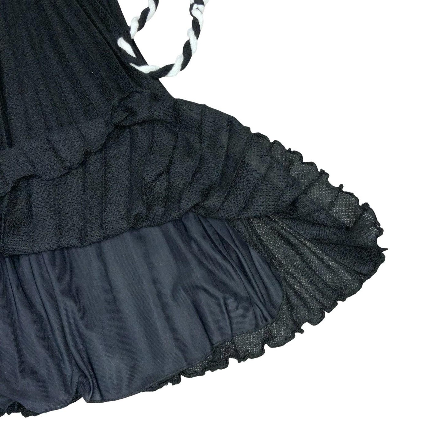 Vtg 80s Black White Pleated Rope Belted Party A-Line Midi Dress S UK 8