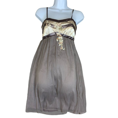 Y2K Lipsy London Grey Cream Floral Party Evening Babydoll Dress XS UK 6