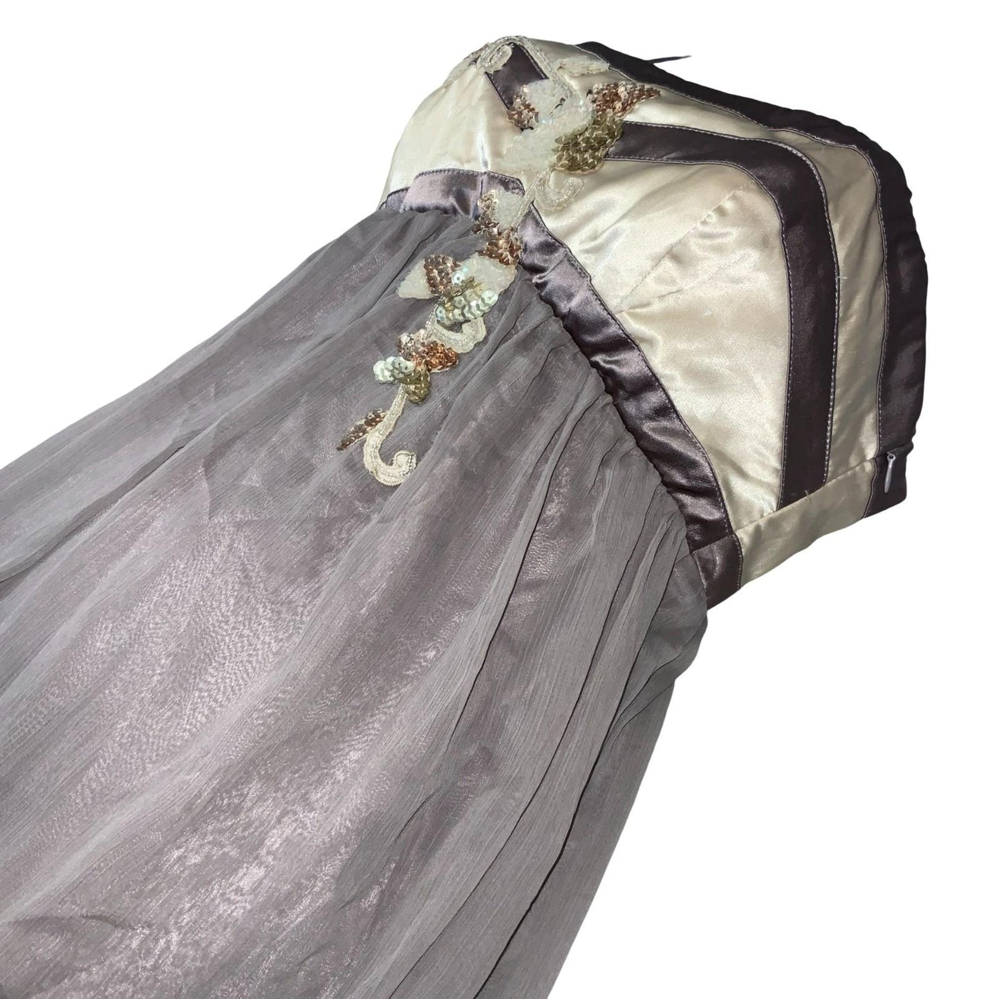 Y2K Lipsy London Grey Cream Floral Party Evening Babydoll Dress XS UK 6