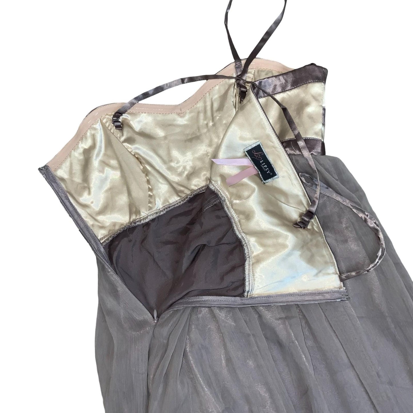 Y2K Lipsy London Grey Cream Floral Party Evening Babydoll Dress XS UK 6