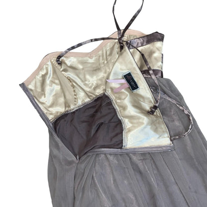 Y2K Lipsy London Grey Cream Floral Party Evening Babydoll Dress XS UK 6