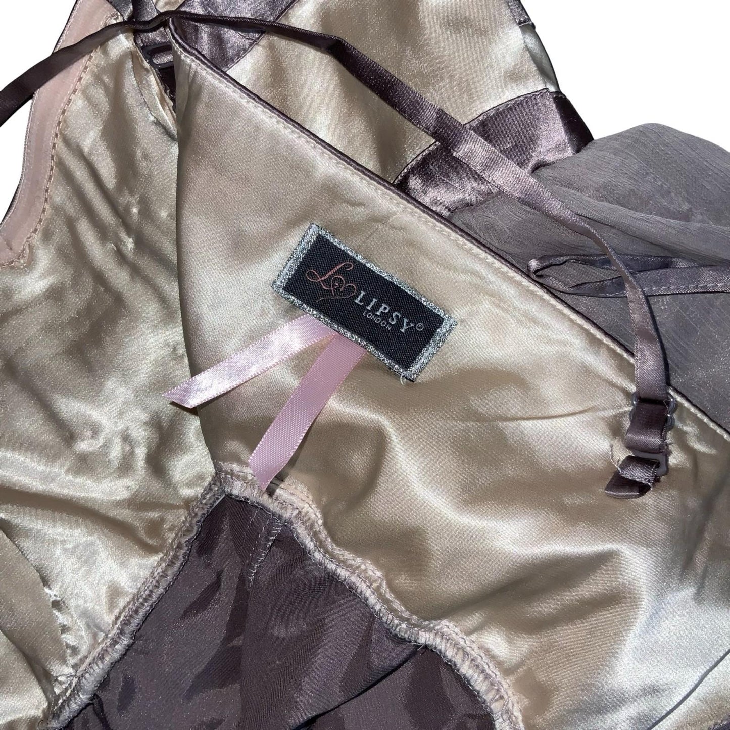 Y2K Lipsy London Grey Cream Floral Party Evening Babydoll Dress XS UK 6