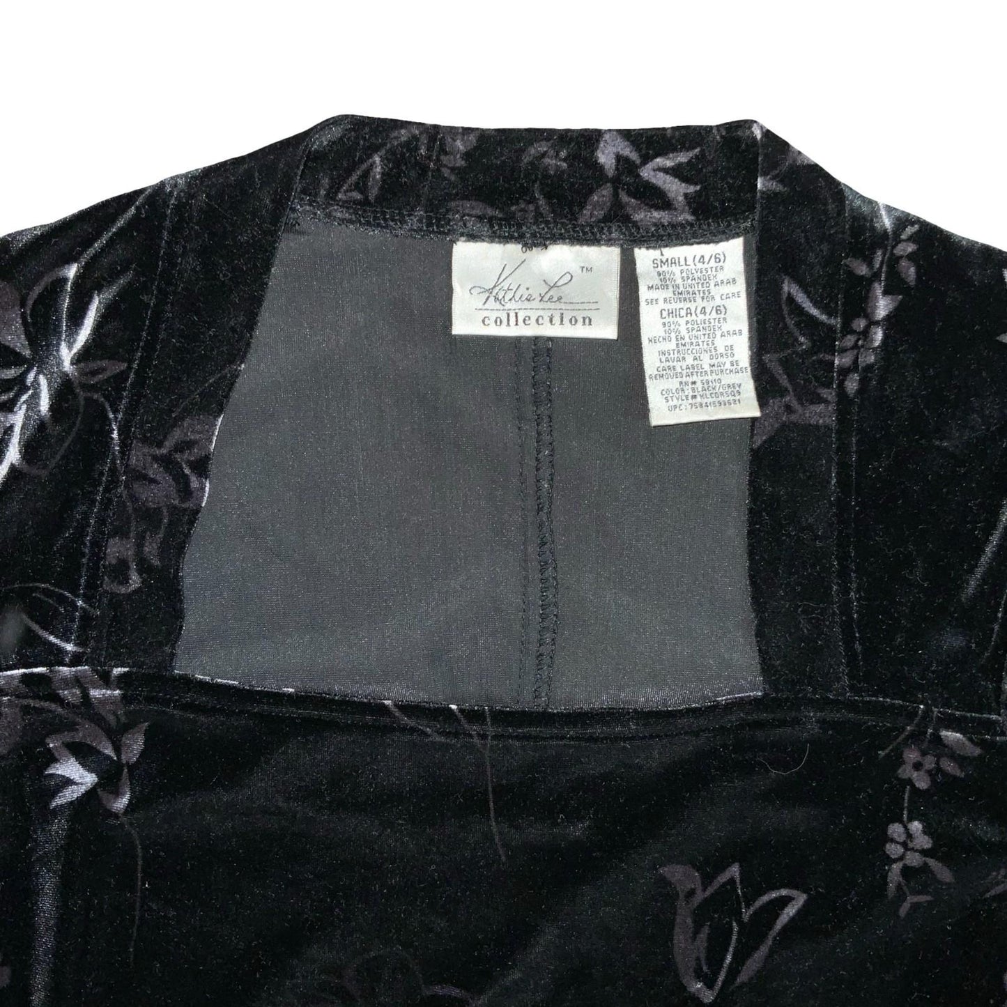 Vtg 90s Kathie Lee Black Grey Purple Floral Velvet Gothic Fitted Maxi Dress UK 8