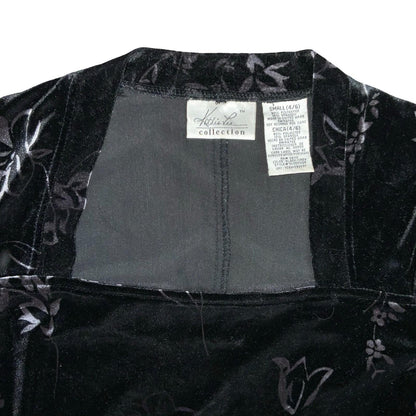 Vtg 90s Kathie Lee Black Grey Purple Floral Velvet Gothic Fitted Maxi Dress UK 8