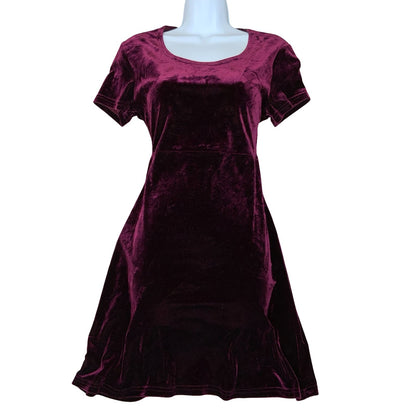 Vtg 90s Kathie Lee Collection Burgundy Red Velvet Party Xmas Skater Dress UK 10