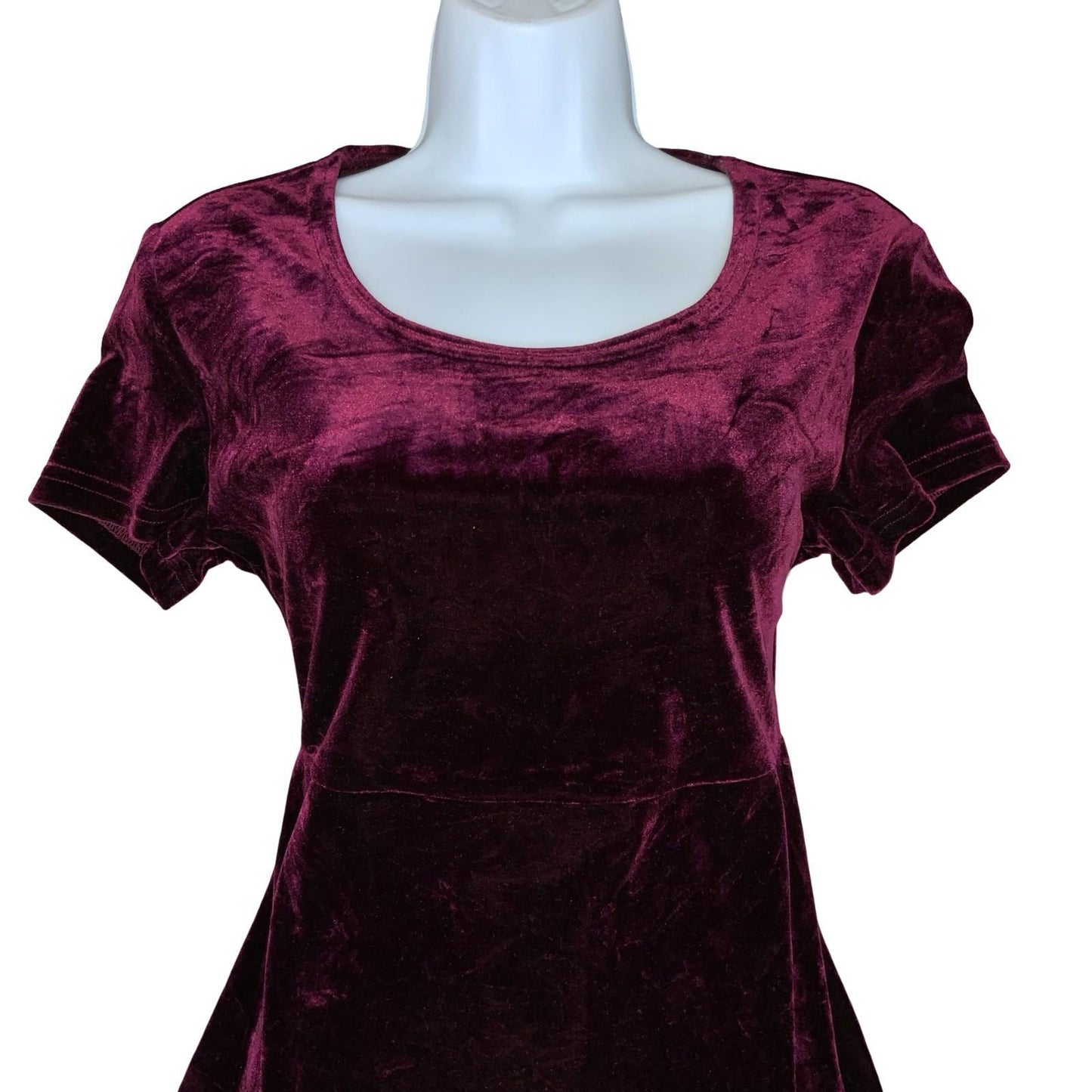 Vtg 90s Kathie Lee Collection Burgundy Red Velvet Party Xmas Skater Dress UK 10