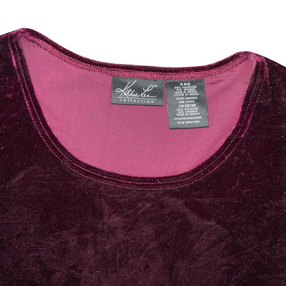 Vtg 90s Kathie Lee Collection Burgundy Red Velvet Party Xmas Skater Dress UK 10