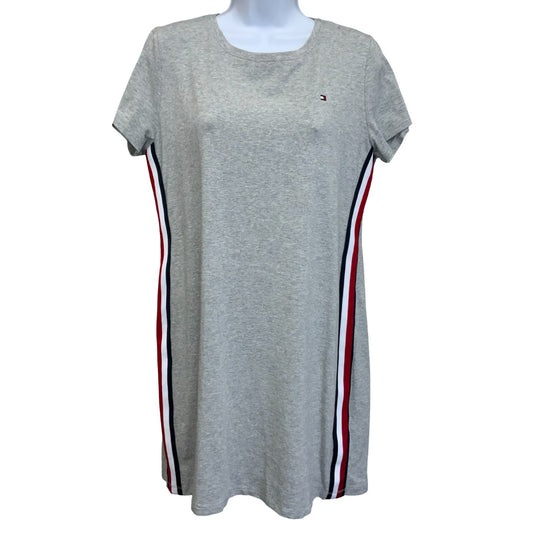 Vtg 90s Y2K Tommy Hilfiger Grey Sports Logo T-Shirt Dress M UK 12/14