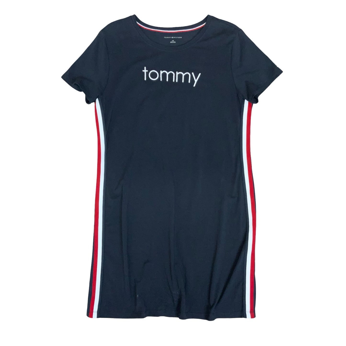 Vtg 90s Y2K Tommy Hilfiger Black TOMMY Spell-Out T-Shirt Dress M UK 12/14