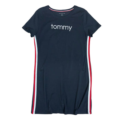 Vtg 90s Y2K Tommy Hilfiger Black TOMMY Spell-Out T-Shirt Dress M UK 12/14