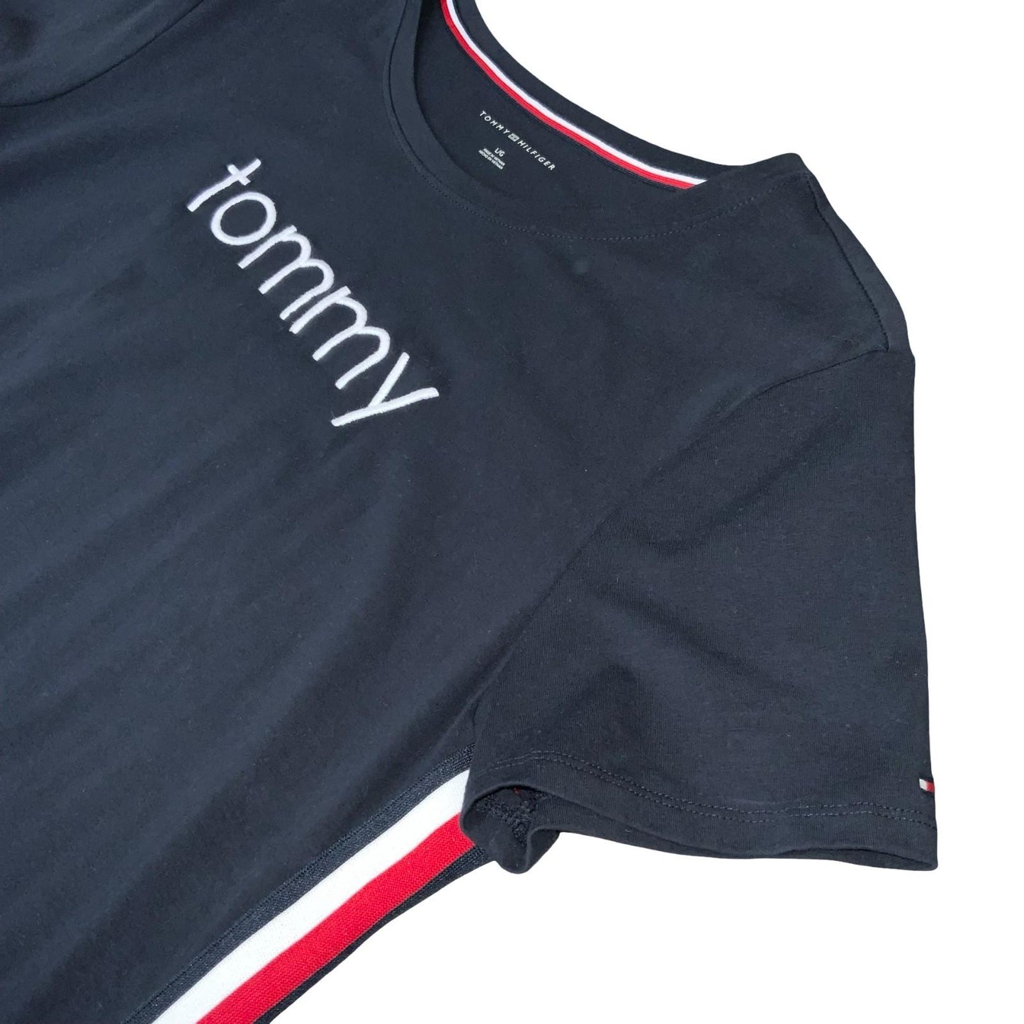 Vtg 90s Y2K Tommy Hilfiger Black TOMMY Spell-Out T-Shirt Dress M UK 12/14