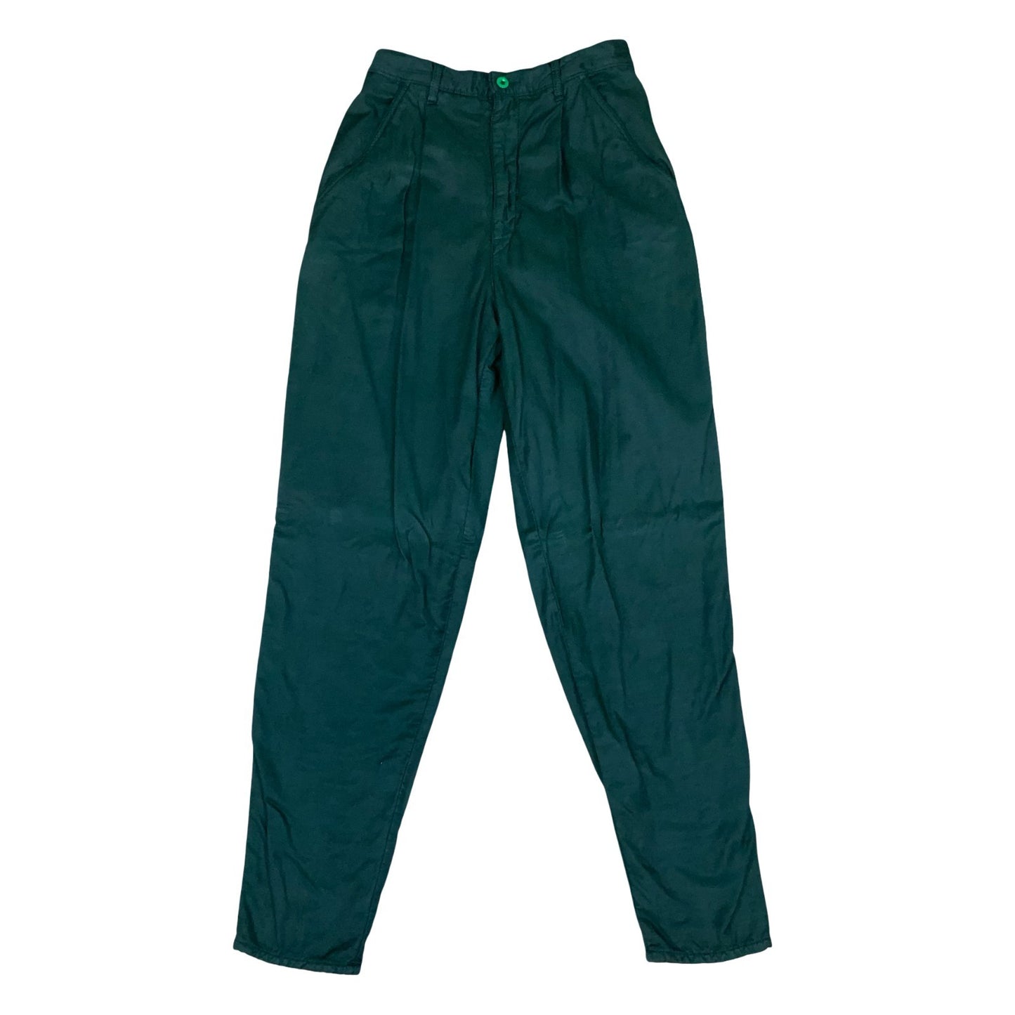 Vtg 90s Fiorucci Green Tapered Chino Italian Casual High-Waist Trouser W24" UK 8