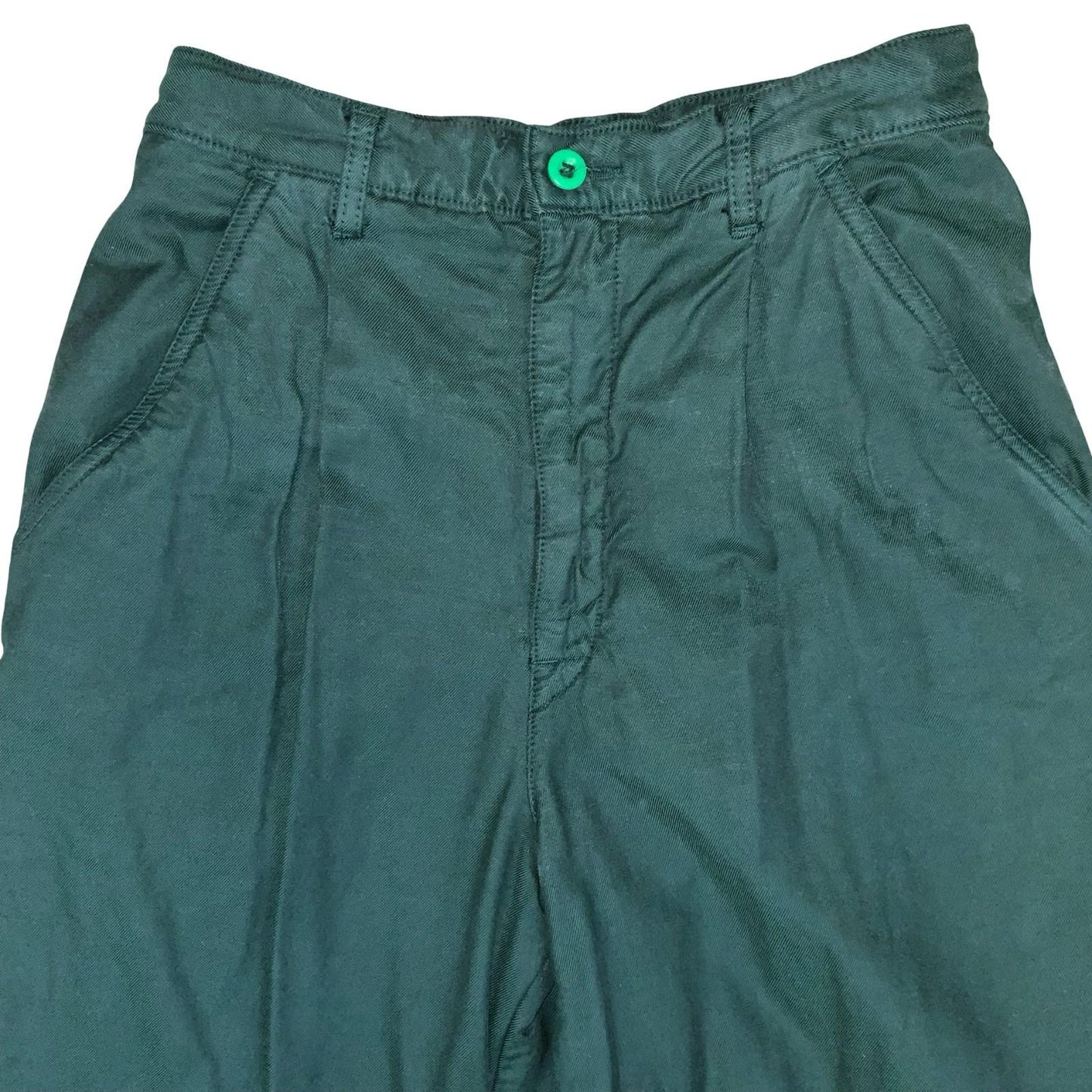 Vtg 90s Fiorucci Green Tapered Chino Italian Casual High-Waist Trouser W24" UK 8