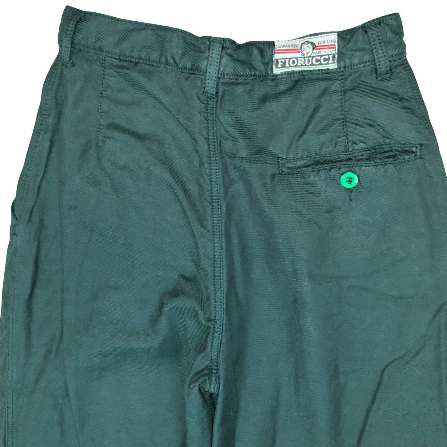 Vtg 90s Fiorucci Green Tapered Chino Italian Casual High-Waist Trouser W24" UK 8