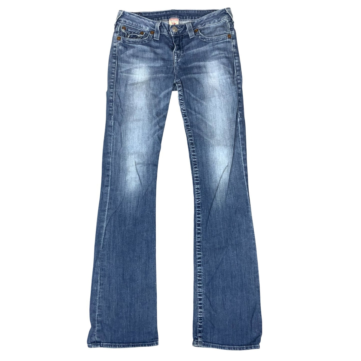 Vtg 'True Religion' Blue Faded Bootcut Low Rise Denim Jeans W30" L33" UK 10