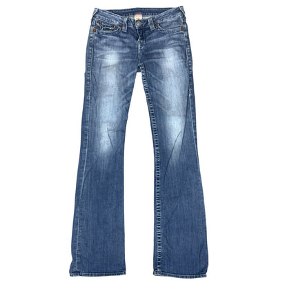 Vtg 'True Religion' Blue Faded Bootcut Low Rise Denim Jeans W30" L33" UK 10