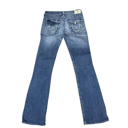 Vtg 'True Religion' Blue Faded Bootcut Low Rise Denim Jeans W30" L33" UK 10