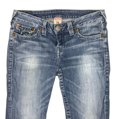 Vtg 'True Religion' Blue Faded Bootcut Low Rise Denim Jeans W30" L33" UK 10