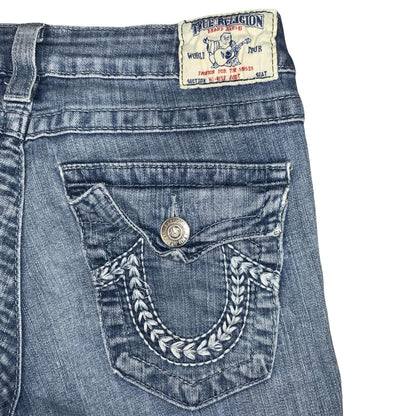 Vtg 'True Religion' Blue Faded Bootcut Low Rise Denim Jeans W30" L33" UK 10