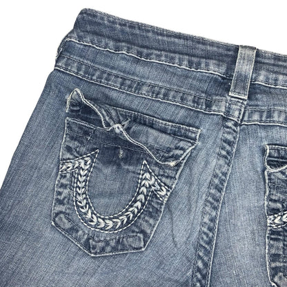 Vtg 'True Religion' Blue Faded Bootcut Low Rise Denim Jeans W30" L33" UK 10
