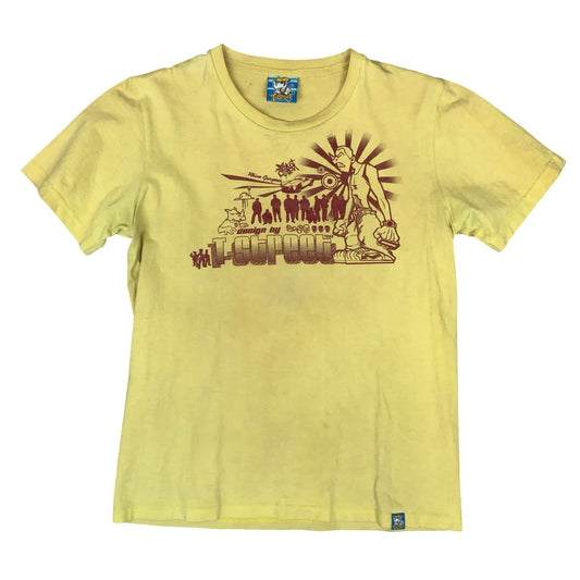 Vtg 90s Y2K T-Street Yellow Rhino Street Graphic Cotton T-Shirt Small UK 10