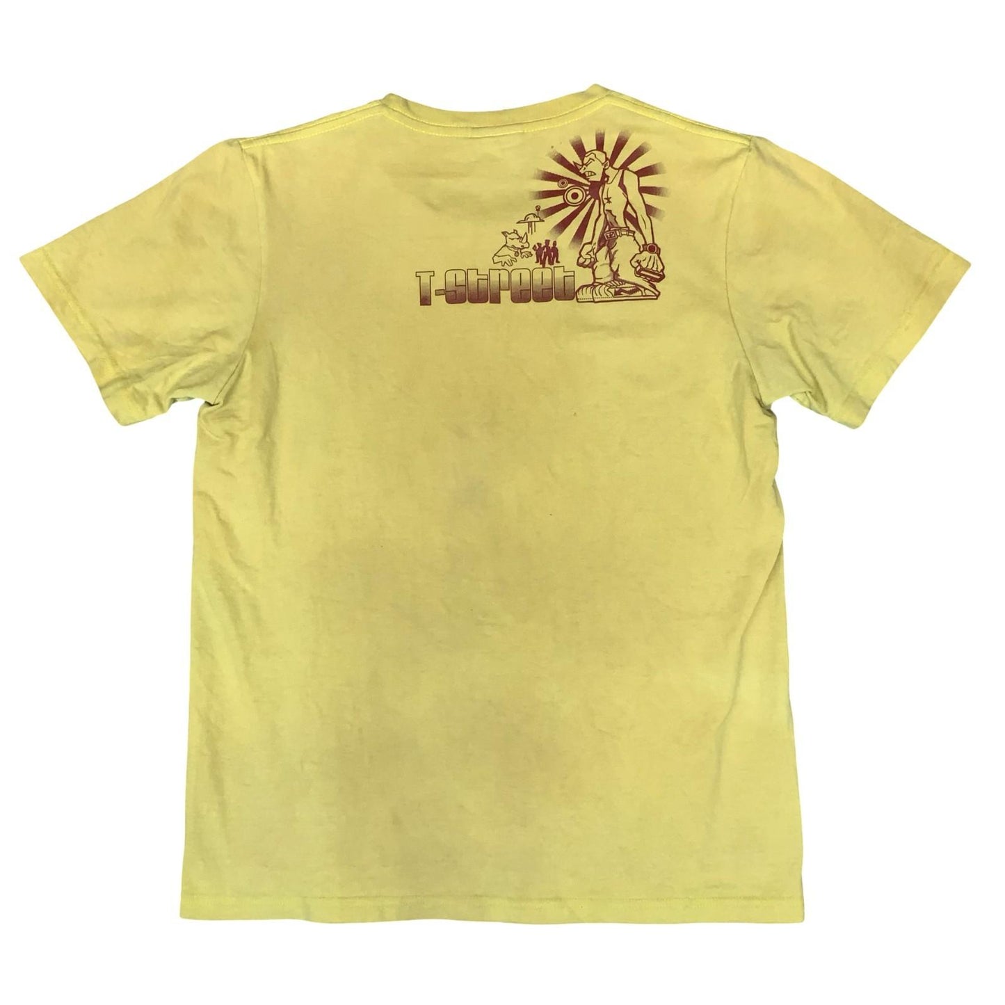 Vtg 90s Y2K T-Street Yellow Rhino Street Graphic Cotton T-Shirt Small UK 10