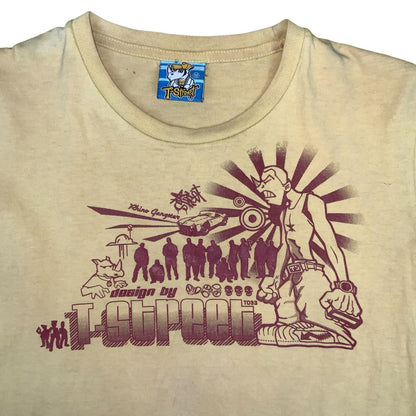 Vtg 90s Y2K T-Street Yellow Rhino Street Graphic Cotton T-Shirt Small UK 10