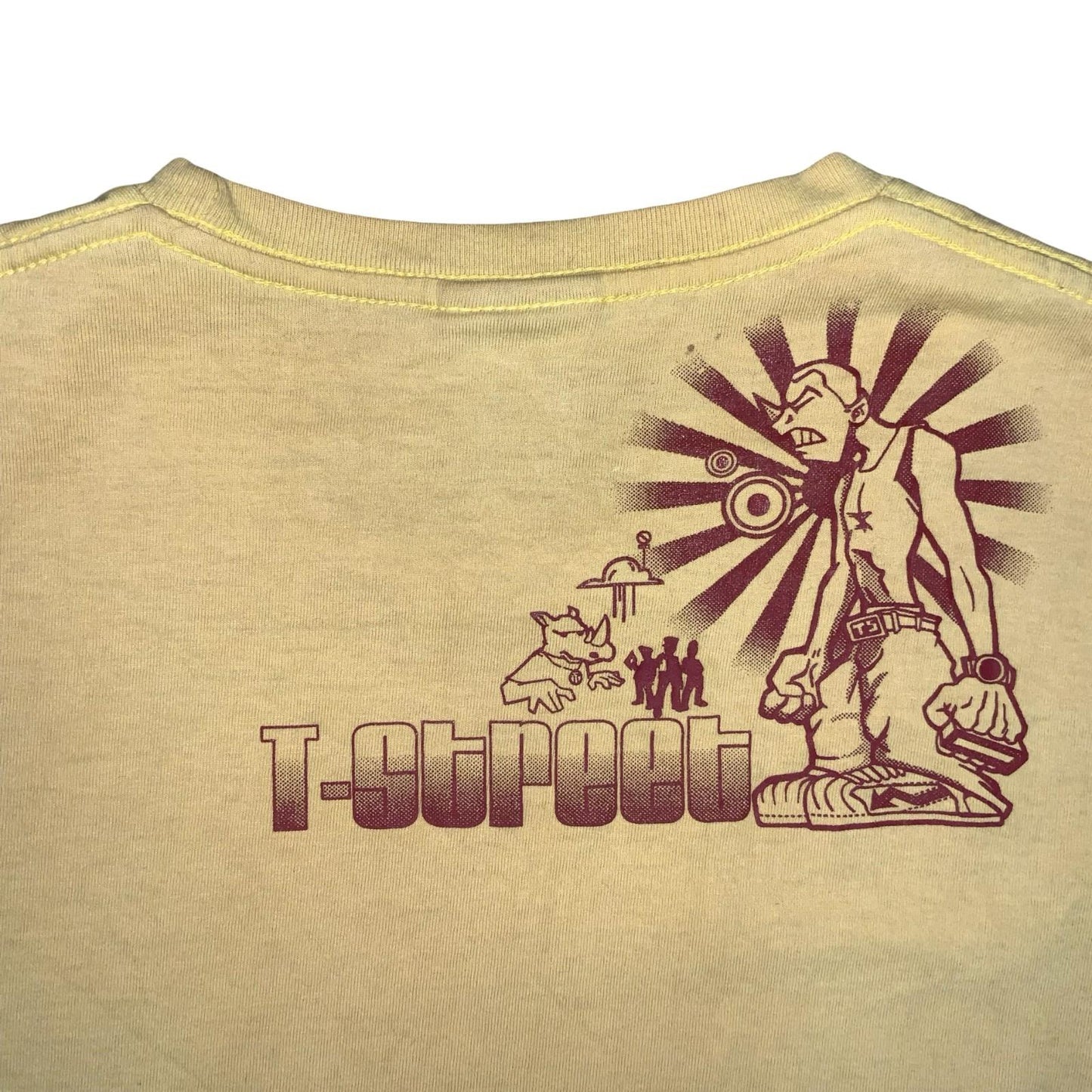 Vtg 90s Y2K T-Street Yellow Rhino Street Graphic Cotton T-Shirt Small UK 10