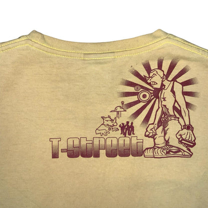 Vtg 90s Y2K T-Street Yellow Rhino Street Graphic Cotton T-Shirt Small UK 10