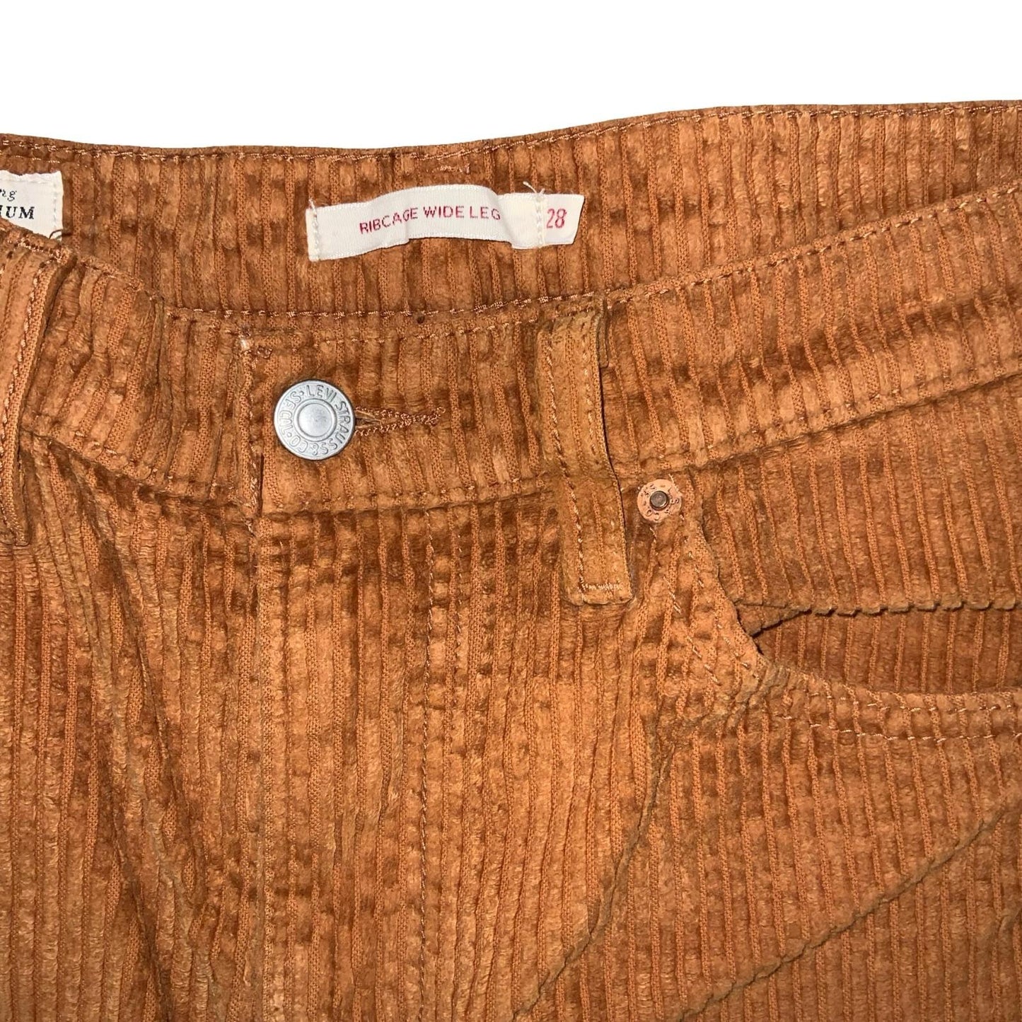 Levi's Rust Premium Big E Orange Wide-Leg High Waist Corduroy Trousers W28" L29"