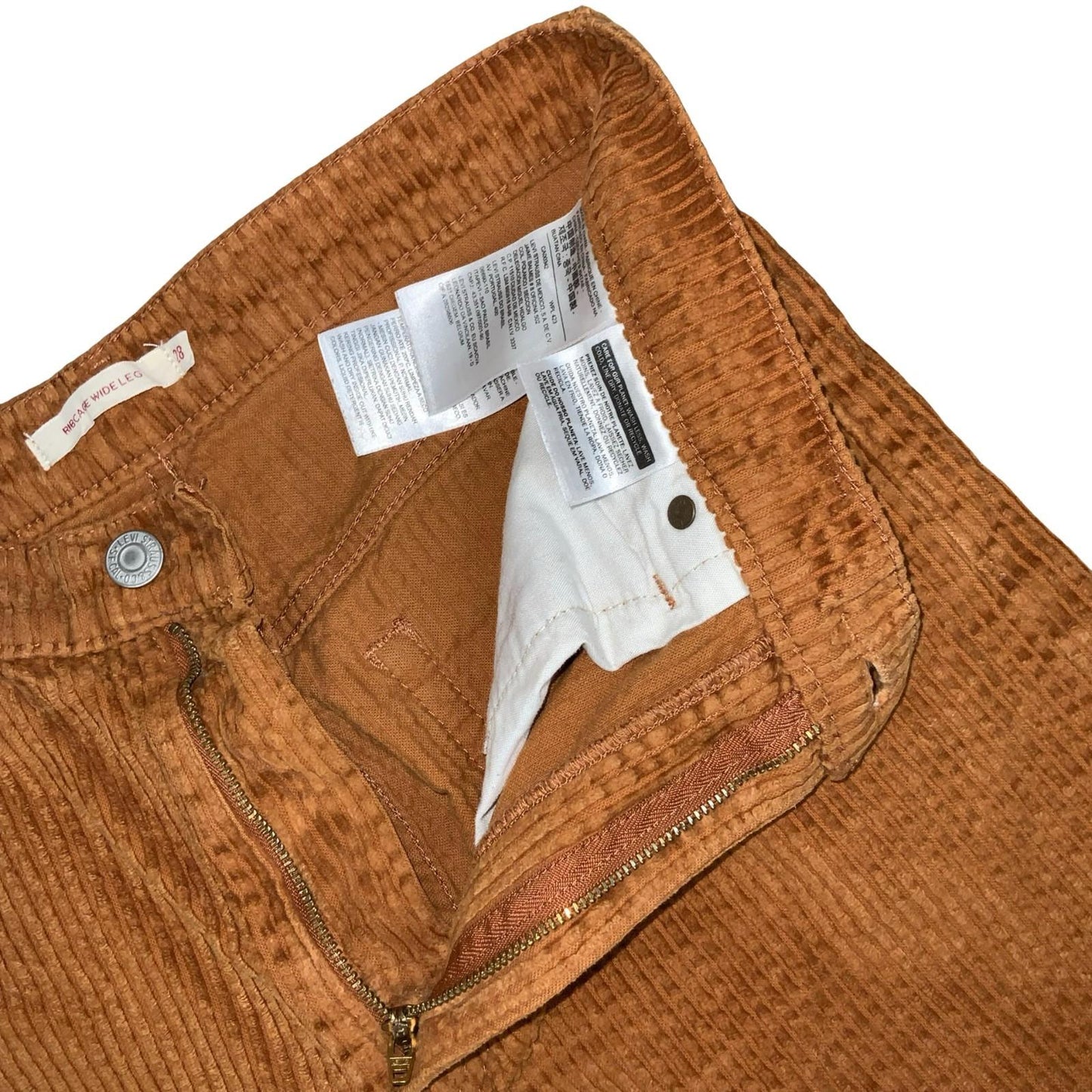 Levi's Rust Premium Big E Orange Wide-Leg High Waist Corduroy Trousers W28" L29"