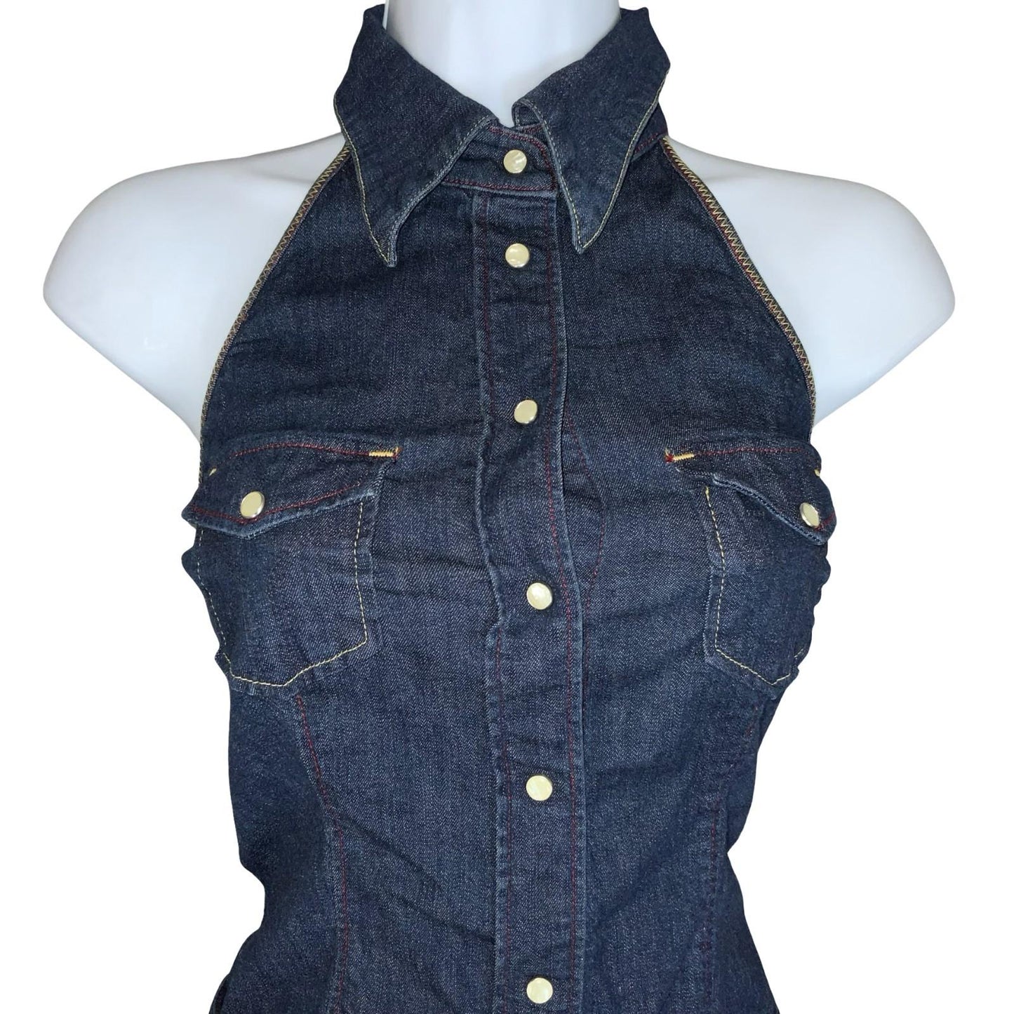 Vtg 90s Y2K 'Miss Sixty' Urban-Renewal Dark Blue Denim Belted Dress XS UK 4/6