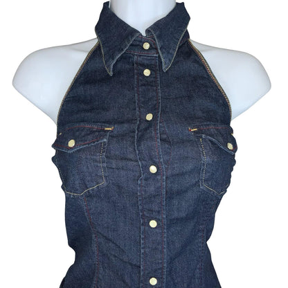 Vtg 90s Y2K 'Miss Sixty' Urban-Renewal Dark Blue Denim Belted Dress XS UK 4/6