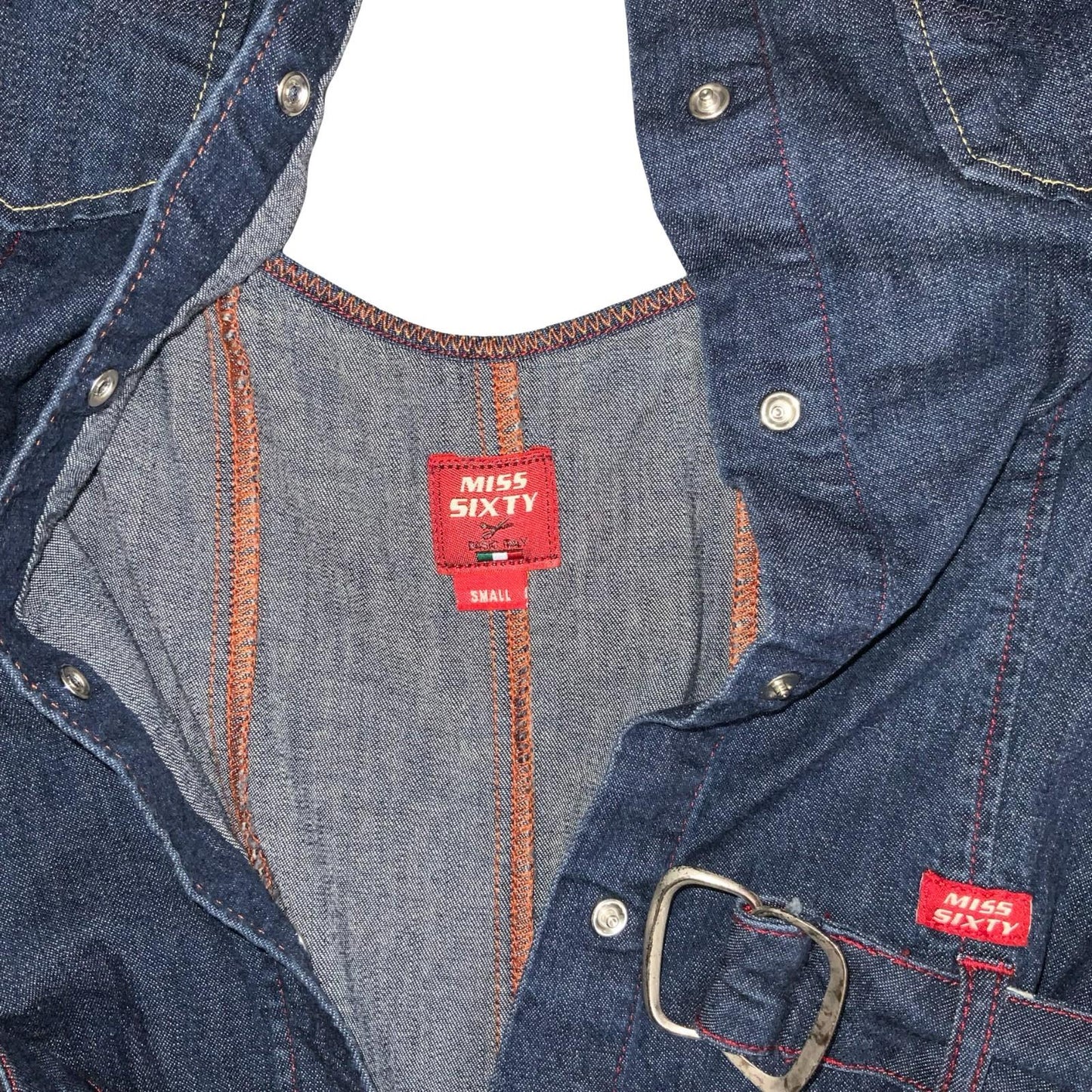 Vtg 90s Y2K 'Miss Sixty' Urban-Renewal Dark Blue Denim Belted Dress XS UK 4/6