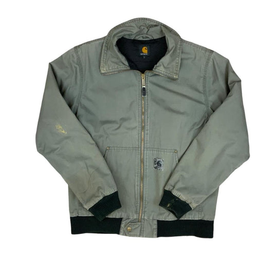 Vtg Carhartt Green Rebel zip up Cotton bomber Jacket Lined Riveted Distressed L