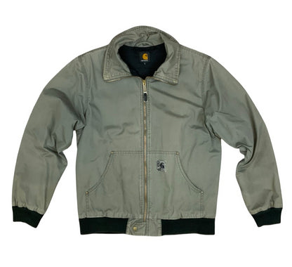 Vtg Carhartt Green Rebel zip up Cotton bomber Jacket Lined Riveted Distressed L