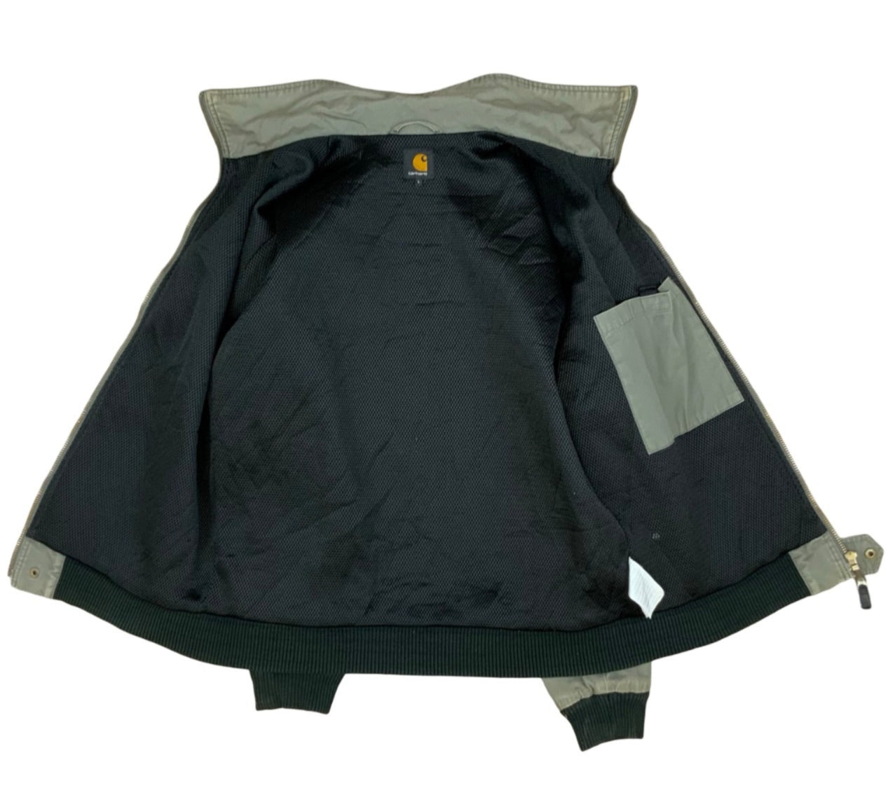 Vtg Carhartt Green Rebel zip up Cotton bomber Jacket Lined Riveted Distressed L