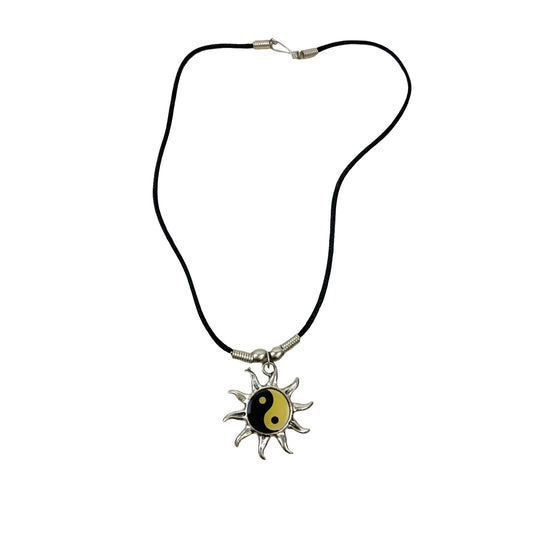 Vintage Deadstock 90s Y2K  Silver Yin Yang Sun Thong Necklace