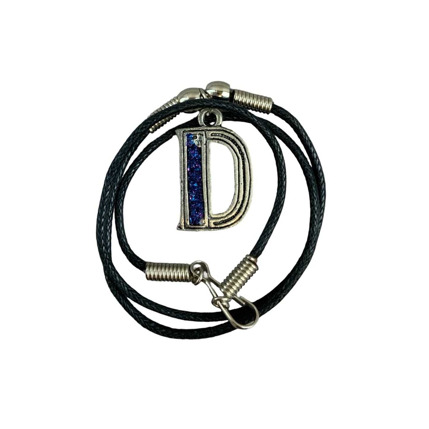 Vintage Deadstock 90s Y2K Blue Letter 'D' Initial Thong Necklace