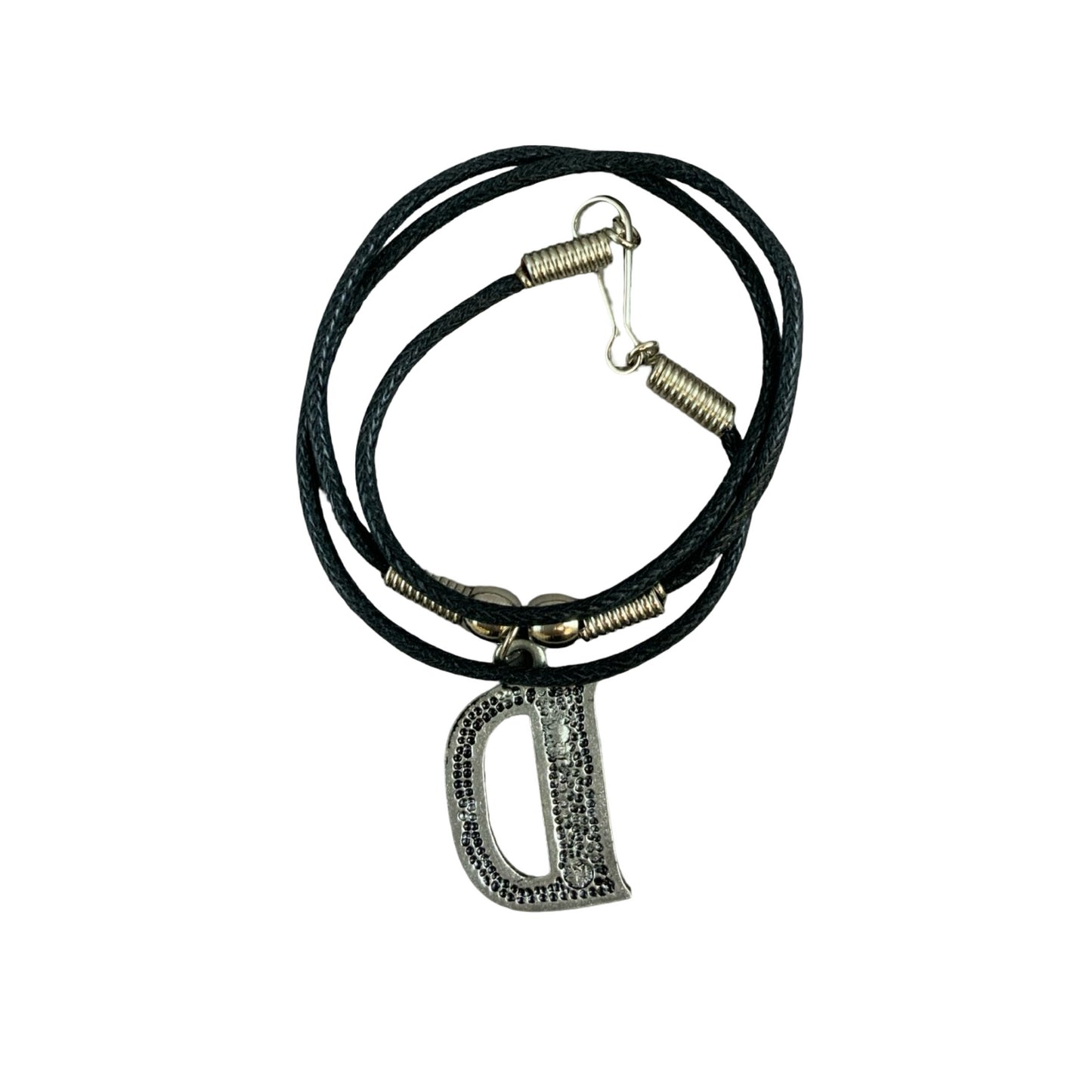 Vintage Deadstock 90s Y2K Blue Letter 'D' Initial Thong Necklace