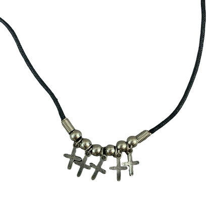 Vintage Deadstock 90s Y2K Multi Cross Goth Grunge Pendant Thong Necklace