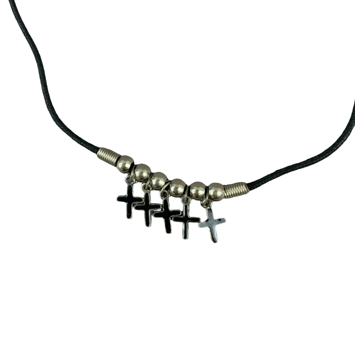 Vintage Deadstock 90s Y2K Multi Cross Goth Grunge Pendant Thong Necklace