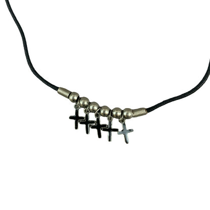 Vintage Deadstock 90s Y2K Multi Cross Goth Grunge Pendant Thong Necklace